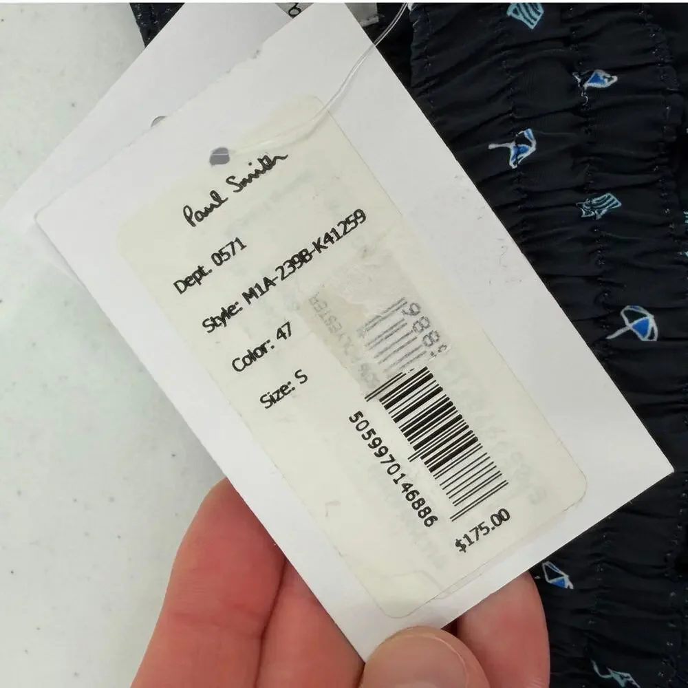 NWT Paul Smith Pool Beach Umbrella Print Navy Swim Trunks Size SMALL